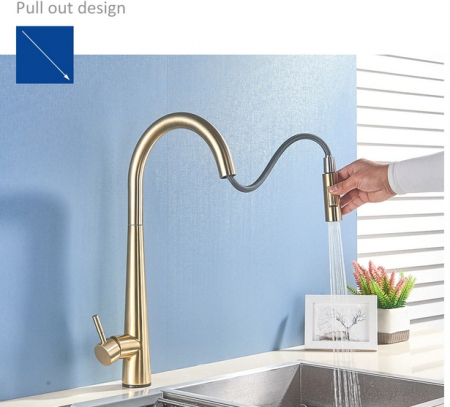 Baterie bucatarie aurie cu senzor de pornire la atingere,cu dus extractibil si pipa flexibila, 2 functii de curgere a apei, cu touch control [5]