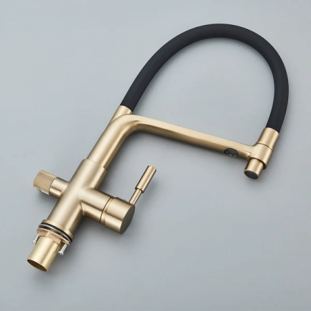 Baterie bucatarie auriu cu negru cu 3 cai pentru filtru de purificare a apei [5]