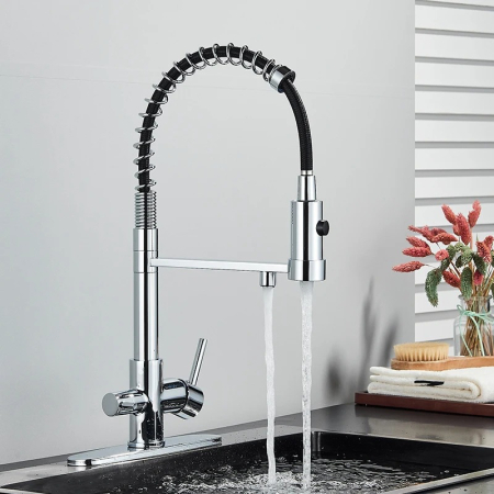 Baterii Bucatarie - Baterie bucatarie crom cu dus extractabil si pipa suplimentara.