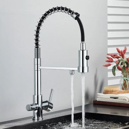 Baterie bucatarie crom cu dus extractabil si pipa suplimentara. [2]