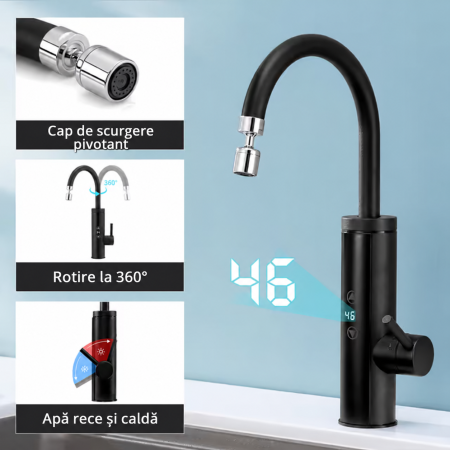 Baterie electrică instant pentru bucătărie, negru mat, afișaj digital, control tactil, 3400 W [3]