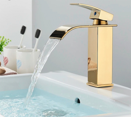 Baterie lavoar auriu lucios tip cascada [5]
