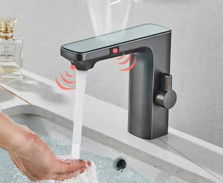 Baterie lavoar cu senzor de pornire/oprire, gri inchis