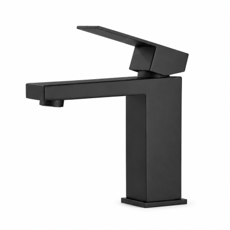 Baterie lavoar neagră mată, design pătrat – 17 cm