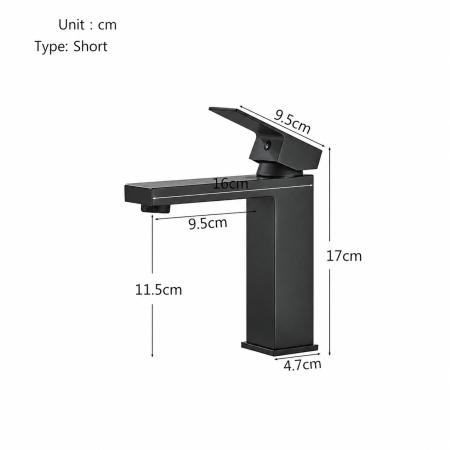 Baterie lavoar neagră mată, design pătrat – 17 cm [3]