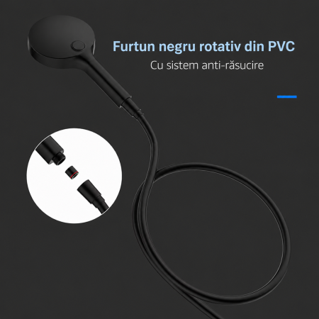 Baterie premium pentru cadă și duș cu pipă cascadă, montaj pe perete, finisaj negru mat [6]