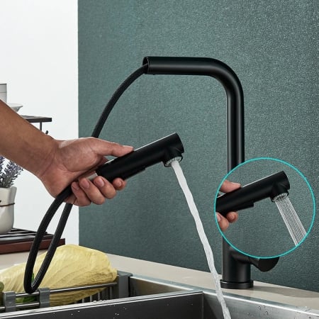 Baterii Bucatarie - Baterie bucatarie negru cu furtun extractibil si 2 functii de curgere