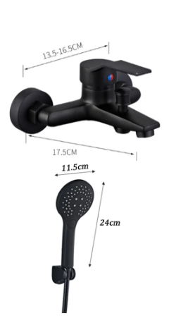 Baterie cada negru mat, pipa fixa, montare pe perete,Nova black [5]