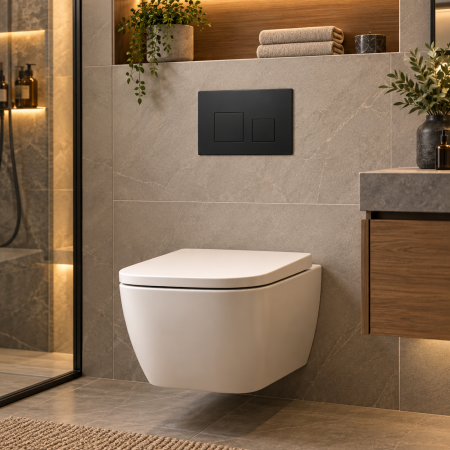 ACCESORII BAIE - Clapetă WC dublă spălare compatibilă Geberit Sigma negru mat 24,5 x 16,5 cm