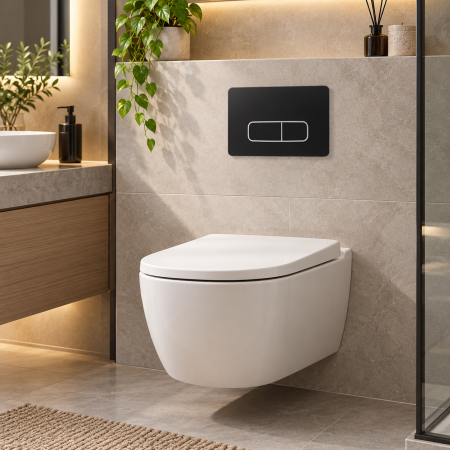 ACCESORII BAIE - Clapetă WC dublă spălare compatibilă Geberit Sigma negru mat 24,3 x 16,4 cm