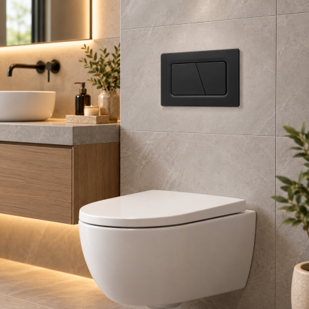 ACCESORII BAIE - Clapetă WC dublă spălare compatibilă Geberit Sigma negru mat 24,3 x 16,4 cm