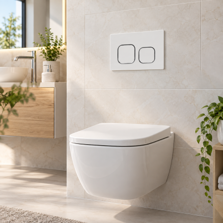ACCESORII BAIE - Clapetă WC dublă compatibilă Geberit albă cu cadru și pârghii