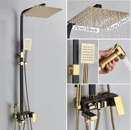 COLOANE/ PANEL DUS - Coloana de dus negru-auriu, ajustabila pe inaltime, 4 functii