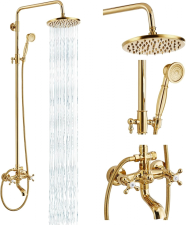 COLOANE/ PANEL DUS - Coloana Dus Gold cu para rotunda si efect de ploaie, para ajustabila pe inaltime