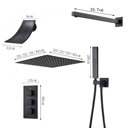Dus cu termostat, incastrat, negru mat, 3 functii [9]
