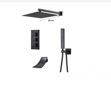 SET DE DUS INCASTRAT - Dus cu termostat, incastrat, negru mat, 3 functii