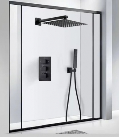 Dus cu termostat, incastrat, negru mat, 3 functii [12]