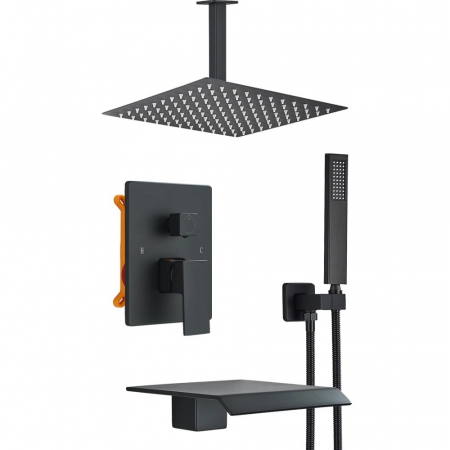 SET DE DUS INCASTRAT - Sistem dus incastrat in tavan, negru mat, 3 functii