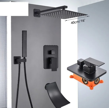 SET DE DUS INCASTRAT - Dus incastrat tip cascada cu para patrata de 40 cm, negru mat