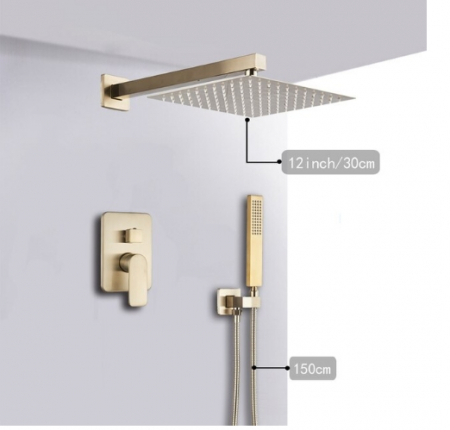 Set de dus incastrat gold periat cu para patrata 30 cm latura, cu 2 functii de curgere, Nova gold [3]
