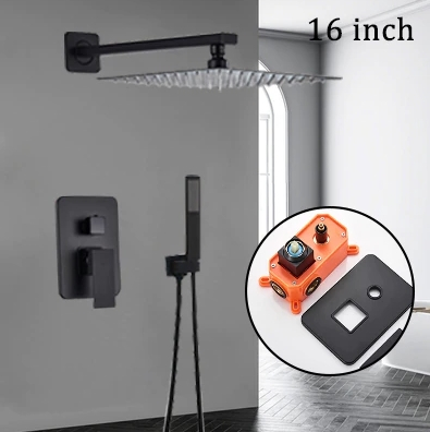 Set de dus incastrat negru mat Novara cu para patrata 40 x 40 cm , cu 2 functii de curgere a apei [5]