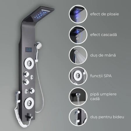 Panel de Dus cu leduri, efect de ploaie si jeturi cu masaj [7]