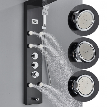 Panel de Dus Multifunctional cu Termostat, afisaj digital, jeturi SPA, baterie cu efect de ploaie, sistem de masaj, 5 functii de curgere a apei [1]