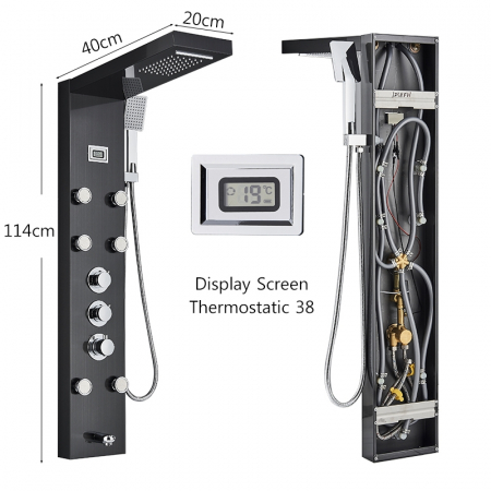 Panel de Dus Multifunctional cu Termostat, afisaj digital, jeturi SPA, baterie cu efect de ploaie, sistem de masaj, 5 functii de curgere a apei [8]