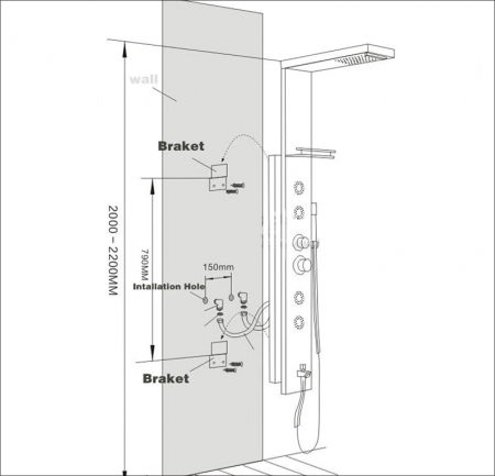 Panel de Dus Multifunctional cu Termostat, afisaj digital, jeturi SPA, baterie cu efect de ploaie, sistem de masaj, 5 functii de curgere a apei [3]