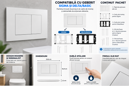 Placă acționare WC Wunderbad Geberit Sigma Delta alb mat [1]