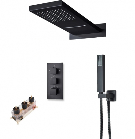 SET DE DUS INCASTRAT - Set de dus cu termostat, 3 functii de curgere a apei, ploaie  si cascada
