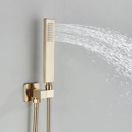 Set de dus cu termostat, auriu periat,3 functii de curgere a apei, ploaie si cascada [6]