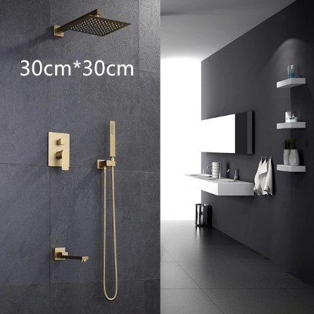 Set de dus incastrat auriu periat cu para patrata 30 sau 40cm, 3 functii de curgere a apei [2]