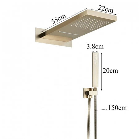 Set de dus incastrat auriu periat cu para dreptunghiulara, 3 functii de curgere a apei [2]