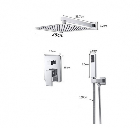 Set de dus incastrat crom lucios, para patrata 25x25 cm, 2 functii [5]