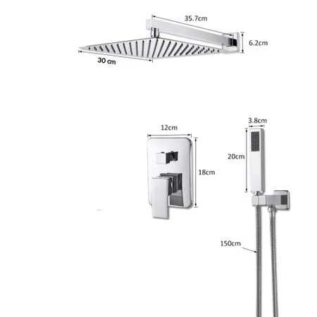 Set de dus incastrat crom lucios, para patrata 40x40 cm, 2 functii [6]