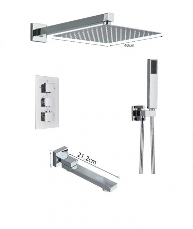 SET DE DUS INCASTRAT - Set de dus incastrat cu termostat crom lucios, para patrata 40x40 cm, 3 functii