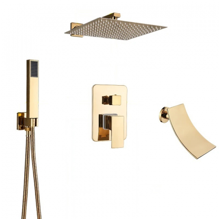 SET DE DUS INCASTRAT - Set de dus incastrat Gold lucios cu para patrata 30 cm latura , 3 functii de curgere a apei