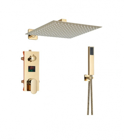 SET DE DUS INCASTRAT - Set de dus incastrat gold lucios cu termostat pentru reglare temperaturi