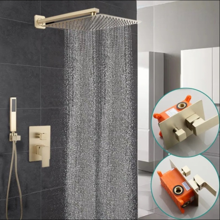 Set de dus incastrat gold periat cu para patrata 30 cm latura, cu 2 functii de curgere, Nova gold [8]