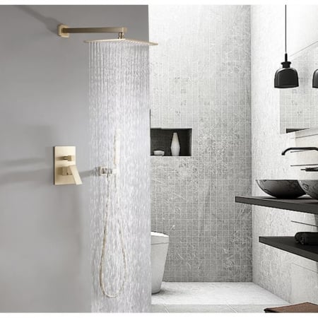 SET DE DUS INCASTRAT - Set de dus incastrat gold periat cu para patrata 30 cm latura, cu 2 functii de curgere, Nova gold