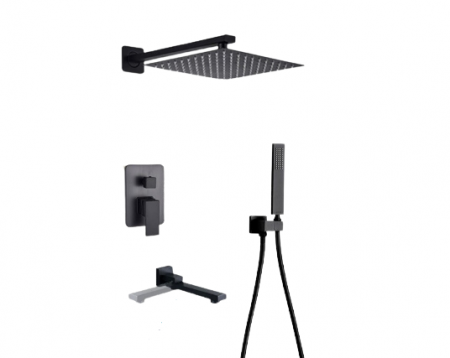SET DE DUS INCASTRAT - Set de dus negru incastrat cu para patrata 30 cm latura, 3 functii de curgere a apei