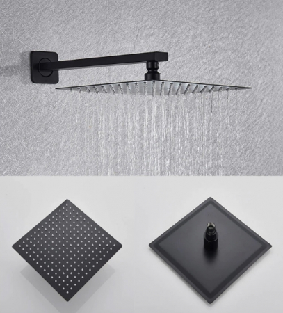 Set de dus negru mat Novara cu para patrata 30x30cm / 25x25cm , cu 2 functii de curgere a apei [5]