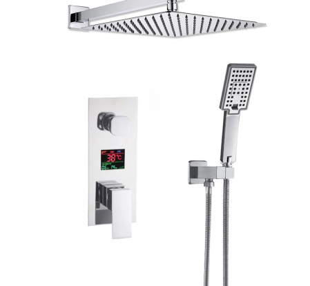 Set de dus incastrat crom lucios cu termostat pentru reglare temperaturi
