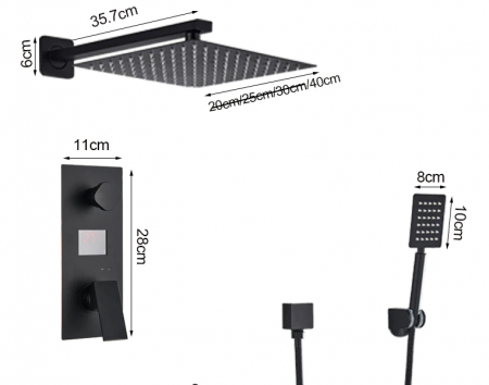 Set de dus cu para patrata de 40 cm, negru mat, cu 2 functii de curgere a apei, termostat pentru reglarea temperaturei [3]