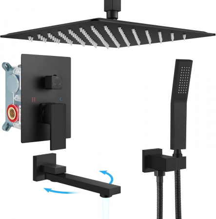 SET DE DUS INCASTRAT - Set dus incastrabil in tavan, cu para patrata 40 cm, 2 sau 3 functii de curgere a apei