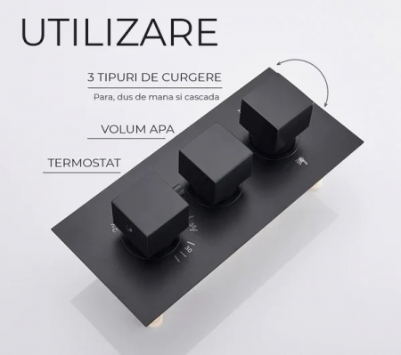 Sistem de dus incastrat in tavan, termostatic, negru mat, tip cascada [4]