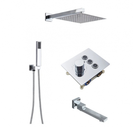 SET DE DUS INCASTRAT - Sistem dus cu termostat crom lucios, 3 functii