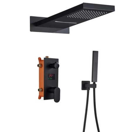 Sistem dus incastrat cu termostat afisaj digital cascada si ploaie negru mat [6]