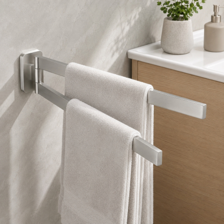 SET PORT PROSOP / SUPORT HARTIE - Suport dublu pentru prosoape 180° rotativ montare pe perete – crom periat 43,5 cm